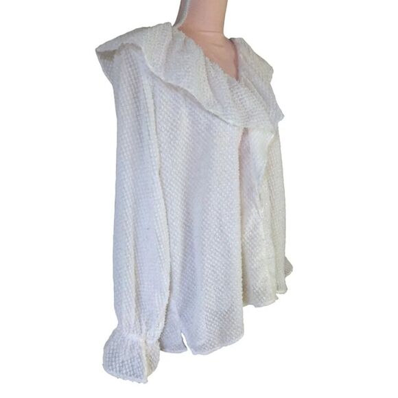 LOFT Ivory Gold Long Sleeve Metallic Swiss Dot Juliet Blouse Size XL - Picture 8 of 16